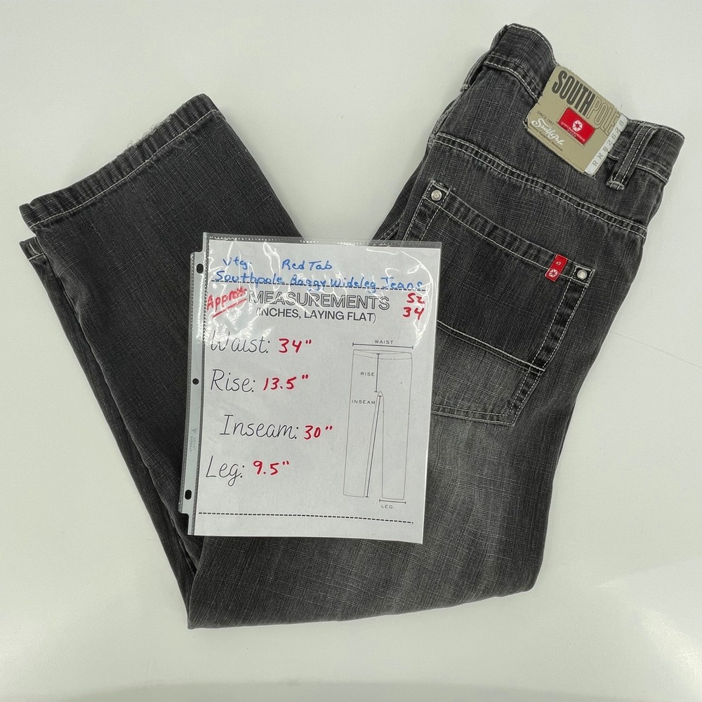 Southpole Baggy Wide Leg Jeans Mens 34x30 Faded Black Y2K Hip Hop Red Tab Vtg. - Picture 12 of 12